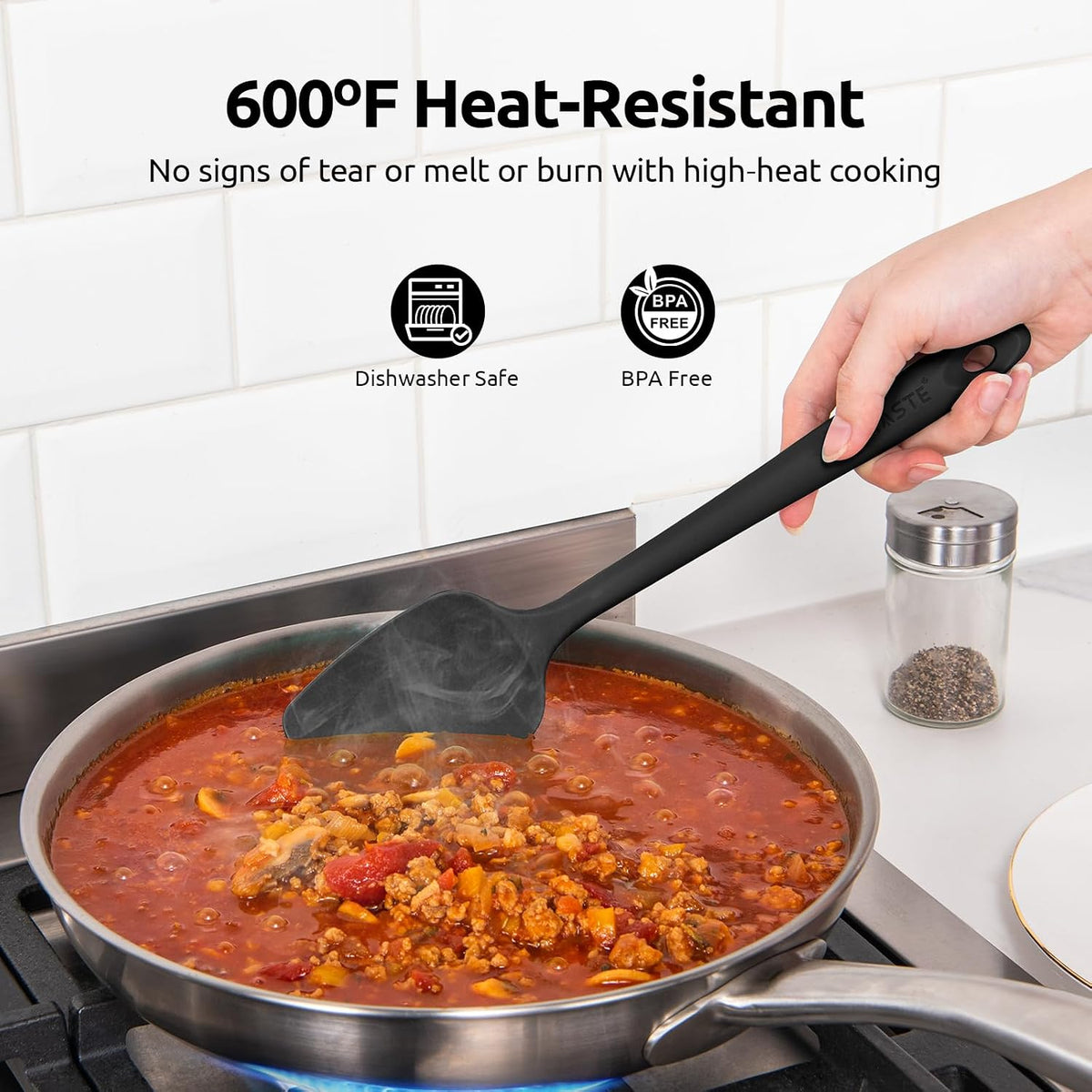 U-Taste Silicone Spatula Set with 600 Degrees Fahrenheit Heat Resistant (Black)