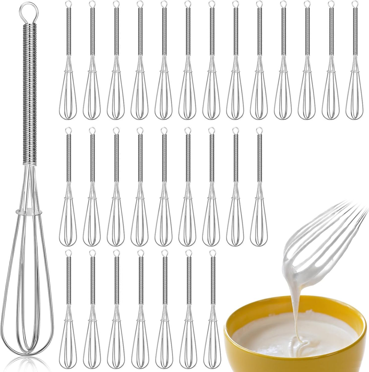 Baderke 30 Pcs Mini Whisk Bulk Small Whisks for Cooking 304 Stainless Steel Tiny Whisk for Baking, Whipping, Beating Eggs, Mixing Sauces, Blending Ingredients (6 Inch)