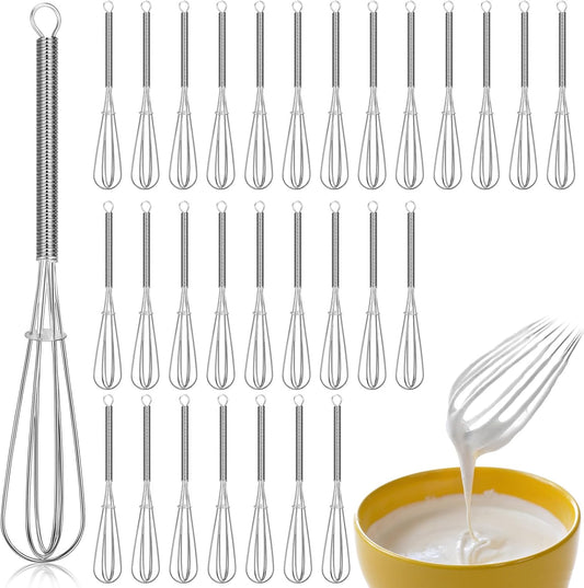 Baderke 30 Pcs Mini Whisk Bulk Small Whisks for Cooking 304 Stainless Steel Tiny Whisk for Baking, Whipping, Beating Eggs, Mixing Sauces, Blending Ingredients (6 Inch)