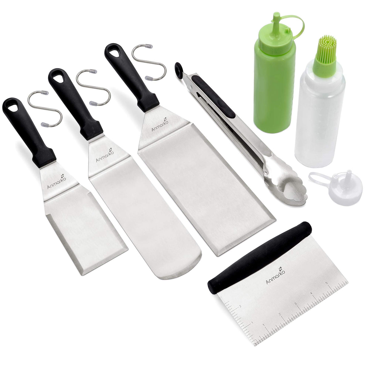 Stainless Steel Metal Spatula Set - Teppaniyaki Spatulas - Griddle Scraper Flat Spatula Pancake Flipper Hamburger Turner - Metal Utensil great for BBQ Grill Flat Top Cast Iron Griddle Accessories