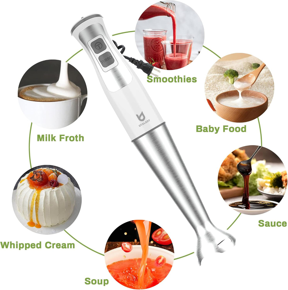 UTALENT 3-in-1 Immersion Hand Blender - Puree Baby Food, Sauces and Soups
