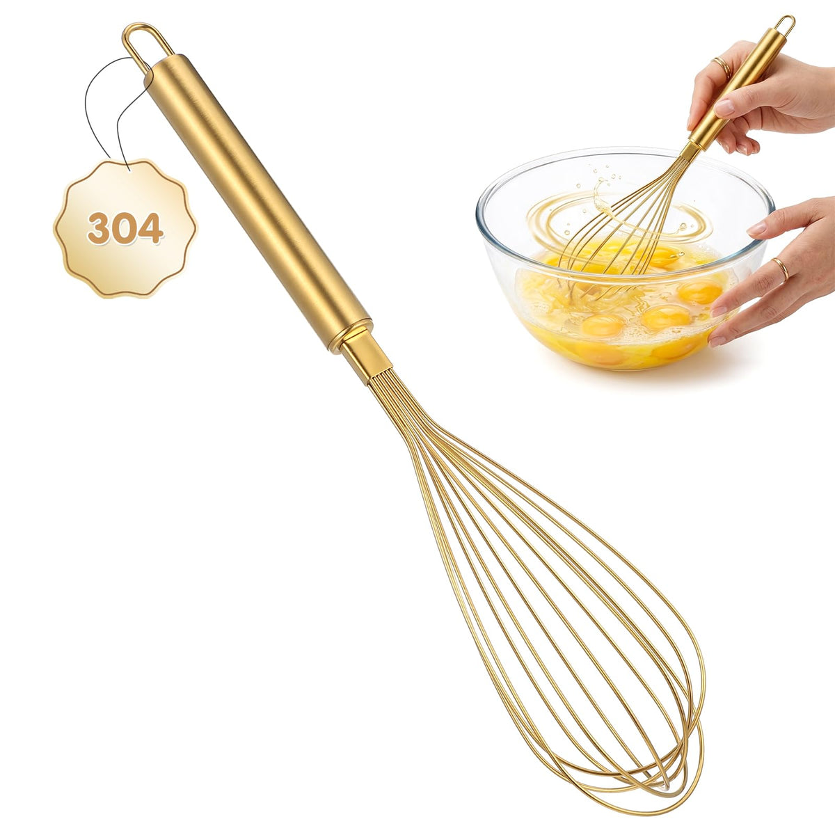 MAGICLULU Stainless Steel Whisk, 13 Inch Gold Wire Egg Beater, Thicken Wire Hand Mixer for Whisking Blending Baking Cooking, Kitchen Utensils Gadgets for Cream Batter Sauce