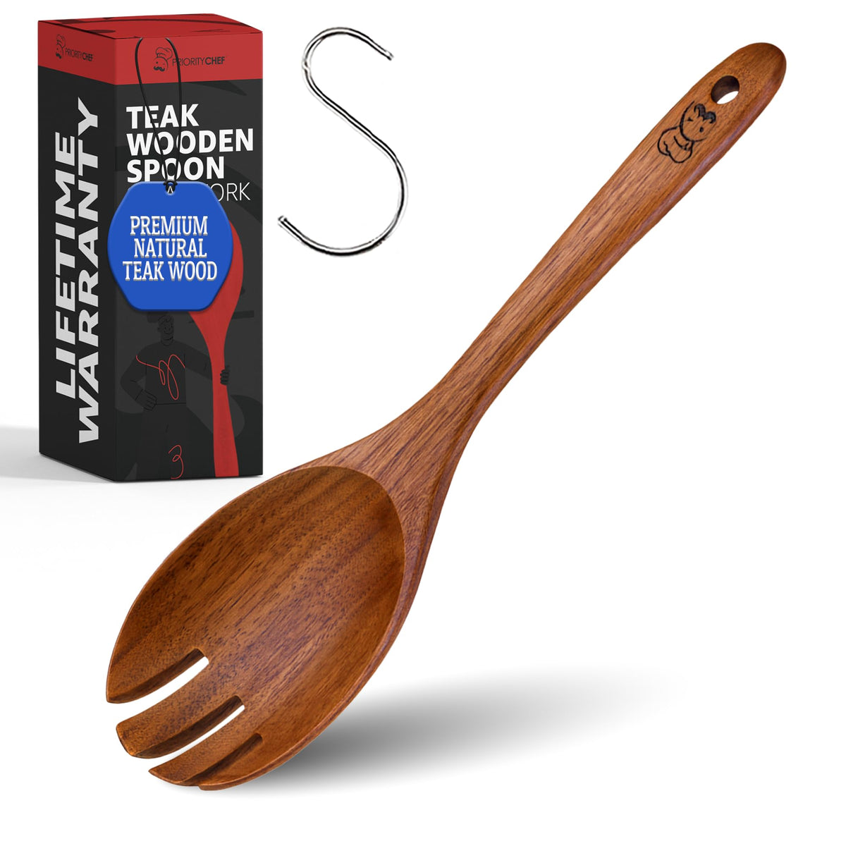 PriorityChef Premium Wooden Ladle for Soup - Handcrafted Teak Wooden Soup Spoon with Long Handle for Cooking and Serving - Deep Wood Ladel for Kitchen Use - Nonstick Safe Wood Ladle