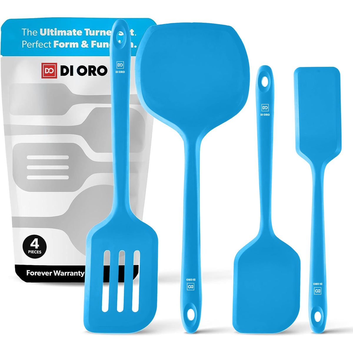 DI ORO Silicone Turner Spatula Set - 600F Heat Resistant, 4-Pc Black