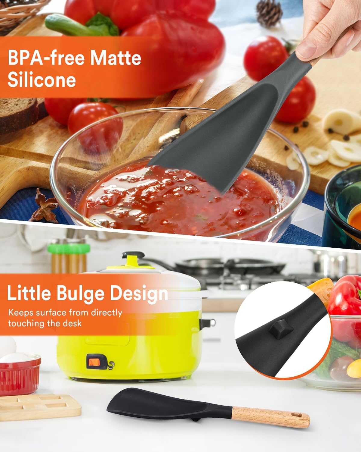 Badiano Silicone Cooking Spoon for Nonstick Cookwares, Multi-function,11.4"