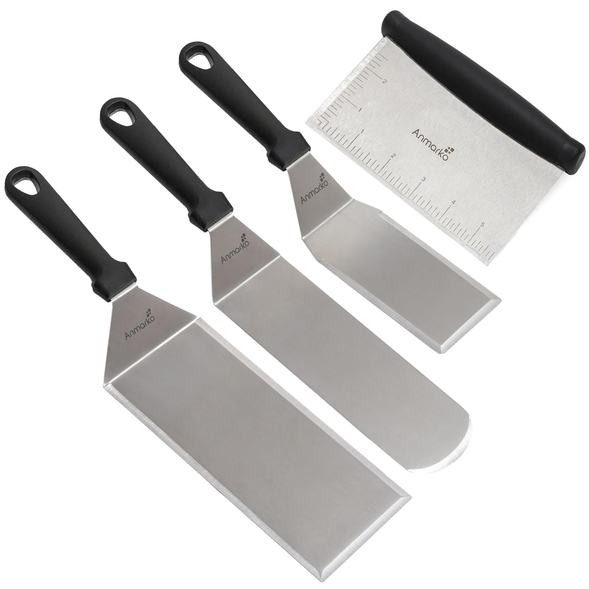 Stainless Steel Metal Spatula Set - Teppaniyaki Spatulas - Griddle Scraper Flat Spatula Pancake Flipper Hamburger Turner - Metal Utensil great for BBQ Grill Flat Top Cast Iron Griddle Accessories