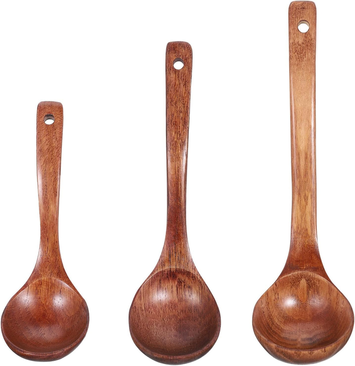 3 Size Wood Ladle Spoon with Back Hooks, Wooden Ladle for Soup