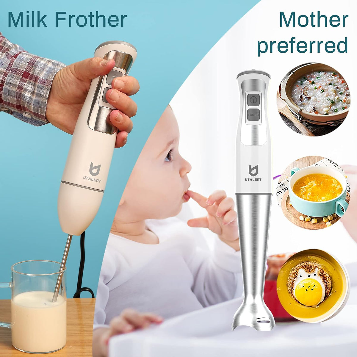 UTALENT 3-in-1 Immersion Hand Blender - Puree Baby Food, Sauces and Soups