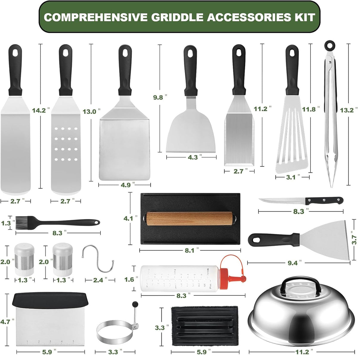 EWFEN 35PCS Griddle Accessories Kit, Flat Top Grill Accessories Set for Blackstone and Camp Chef, Grill Spatula Set with Enlarged Spatulas, Basting Cover, Scraper for Outdoor Barbecue