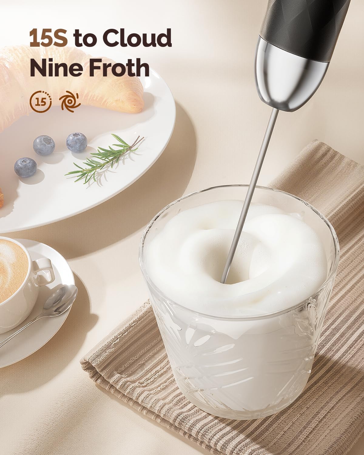 Maestri House LunaFro 2.0 Rechargeable Milk Frother, Stepless Speed Control