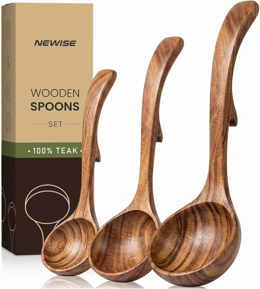 Wooden Spoons for Cooking: 3 Size Teak Wooden Ladle