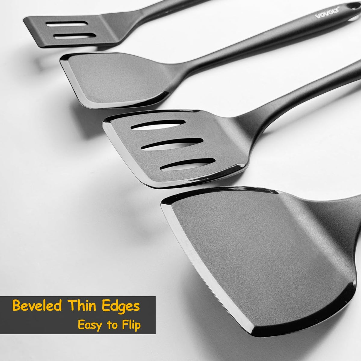 Silicone Spatula Set, 600°F Heat Resistant Kitchen Utensils, 4-Pcs, Black