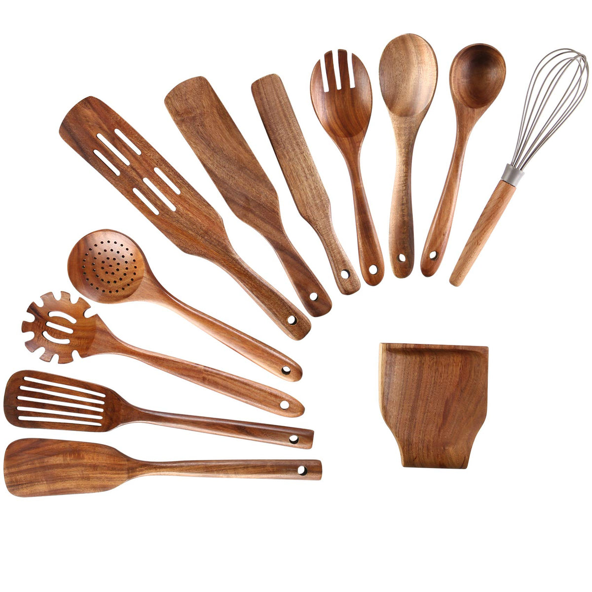 3Pcs Wooden Ladle for Soup, 3Size Natural Teak Wooden Cooking Spoons, Wood Soup Spoon for Serving, Stirring, Non-Stick Heat-Resistant, Kitchen Spoon Sets for Mom and Wife Cooking Gifts