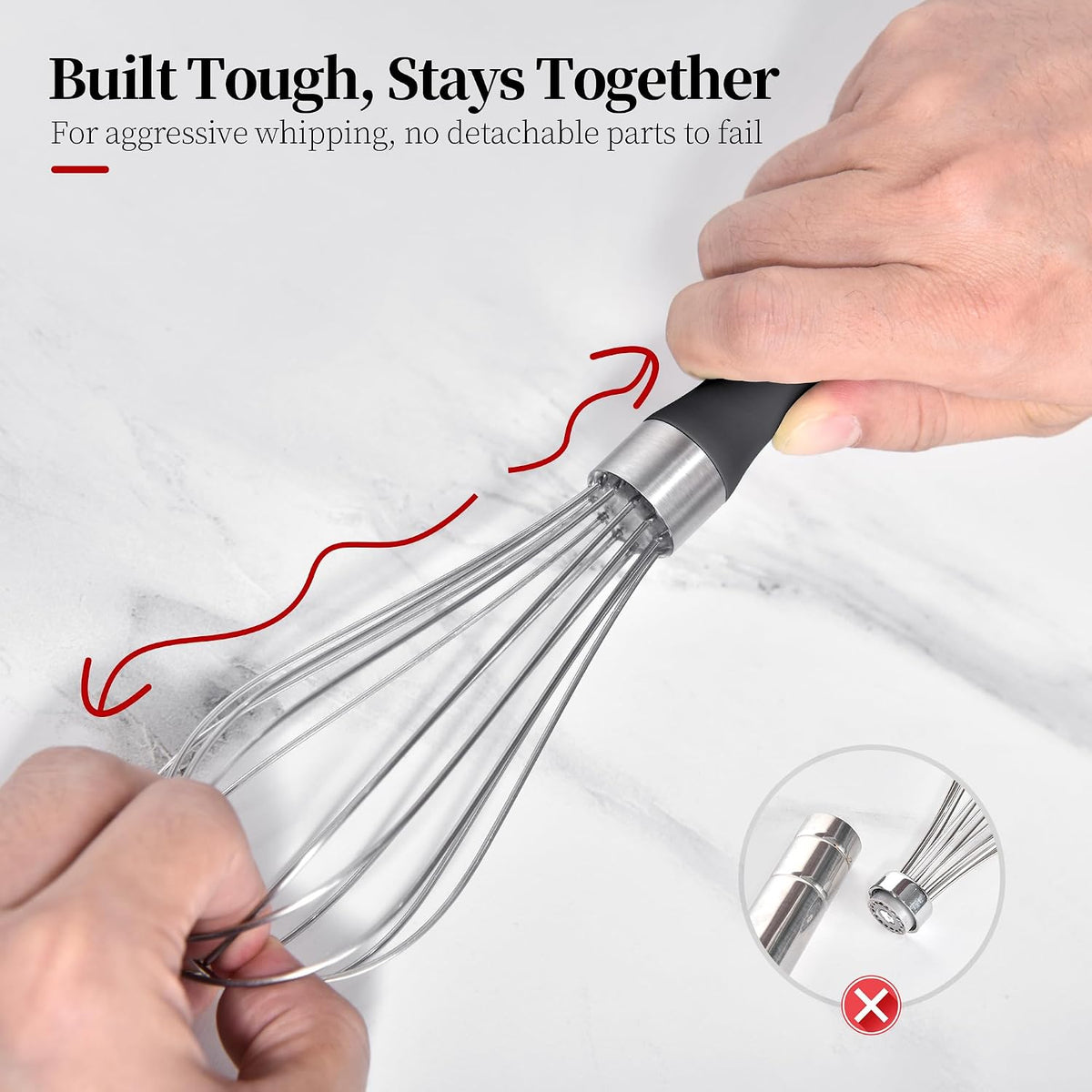 18/8 Stainless Steel Balloon Whisk for Cooking (Small, Black)