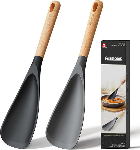 Astercook Cooking Spoon, 2 Pack, Nonstick Safe Silicone Spoonula Spatula