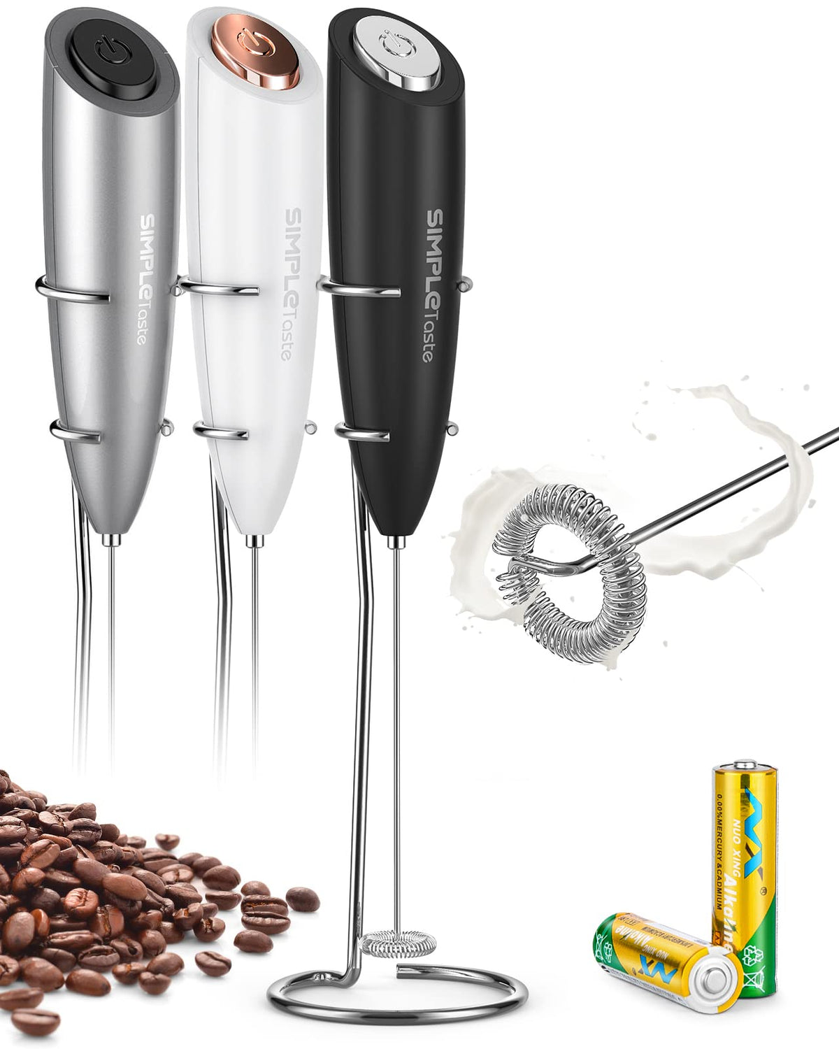 SIMPLETASTE Milk Frother Handheld Electric Foam Maker Battery Operated