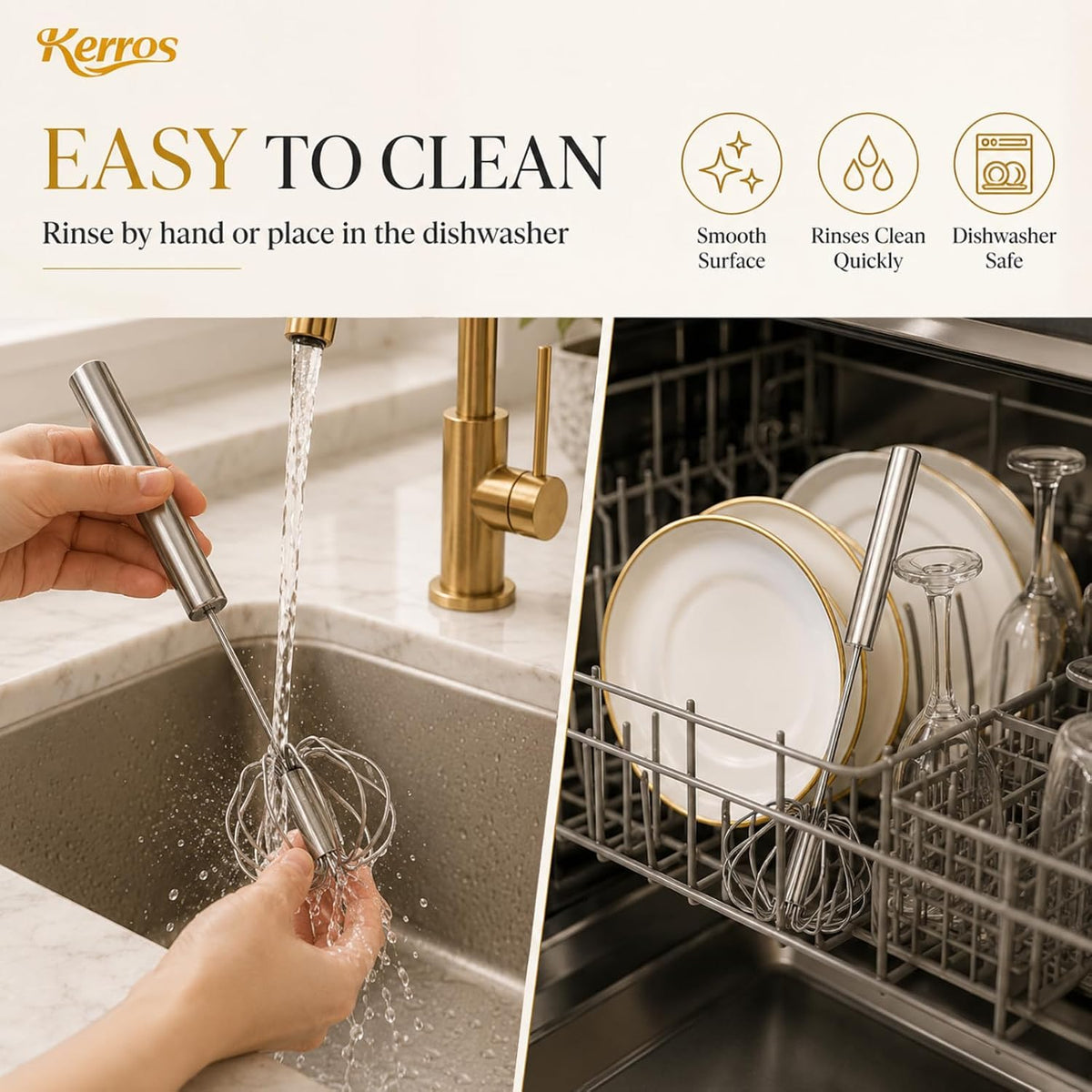 Kerros 3 Pack Semi Automatic Whisk Set, Stainless Steel Egg Beaters
