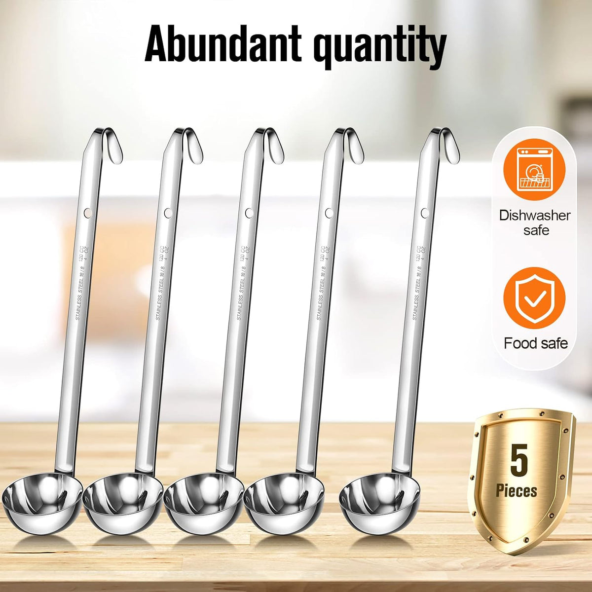 Cunhill 5 Pcs Soup Ladles Stainless Steel Serving Ladle Long Handle, 4 oz