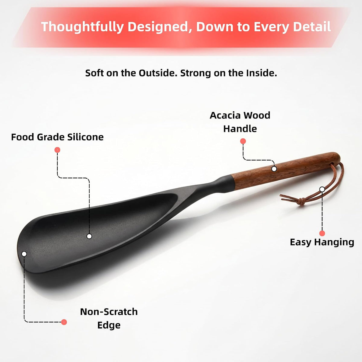 Silicone Cooking Spoon Spatula for Nonstick Cookware,Heat Resistant,12.4"