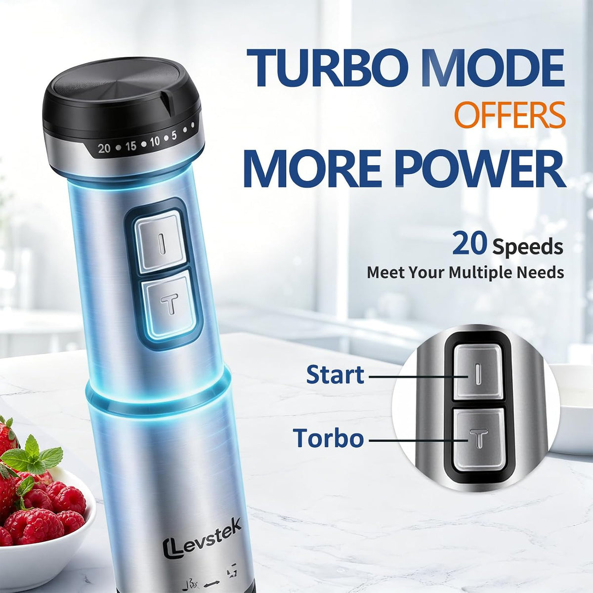 Immersion Hand Blender Set, 1200W 20-Speed Stainless Steel Stick Blender with 7 Accessories, 500ml & 200ml Chopper Cups, Milk Frother, Egg Beater, for Smoothies, Soups Kitchen Essential