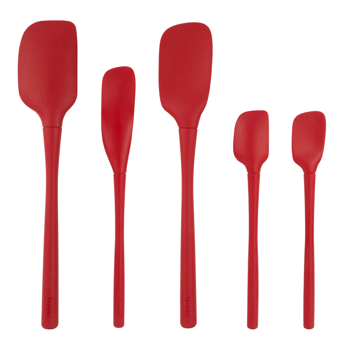 Tovolo Flex Core 5 Piece Silicone Spatula Set Heat Resistant All Silicone Utensils Include Non Stick Spatula Spoonula Jar Scraper, Dishwasher Safe BPA Free Spatulas for Baking Mixing, Cayenne Red