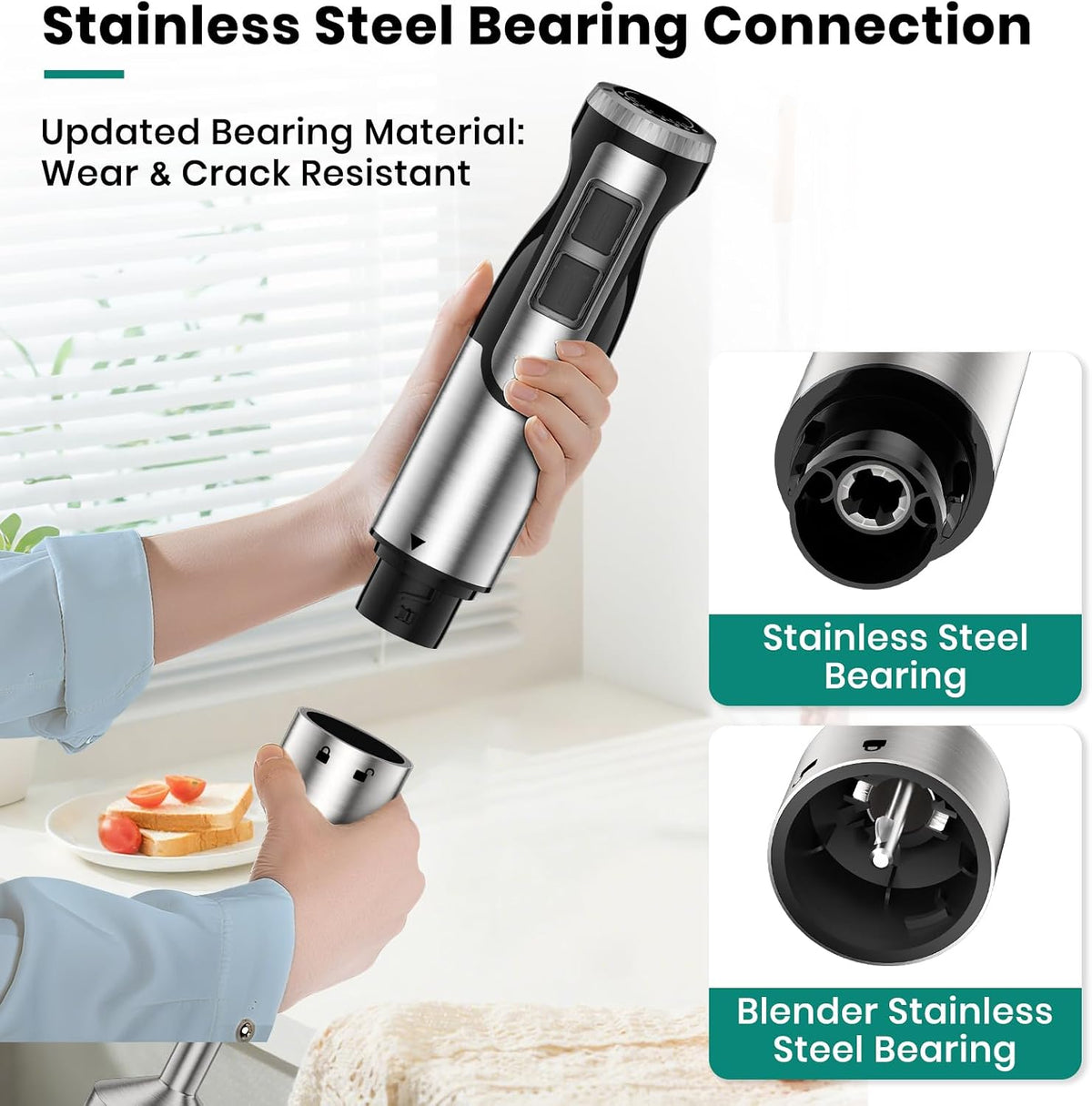Colarlemo 1800W Immersion Blender Handheld 4-in-1 Hand Blender, Silver