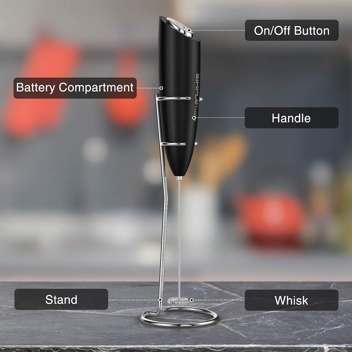 SIMPLETASTE Milk Frother Handheld Electric Foam Maker Battery Operated