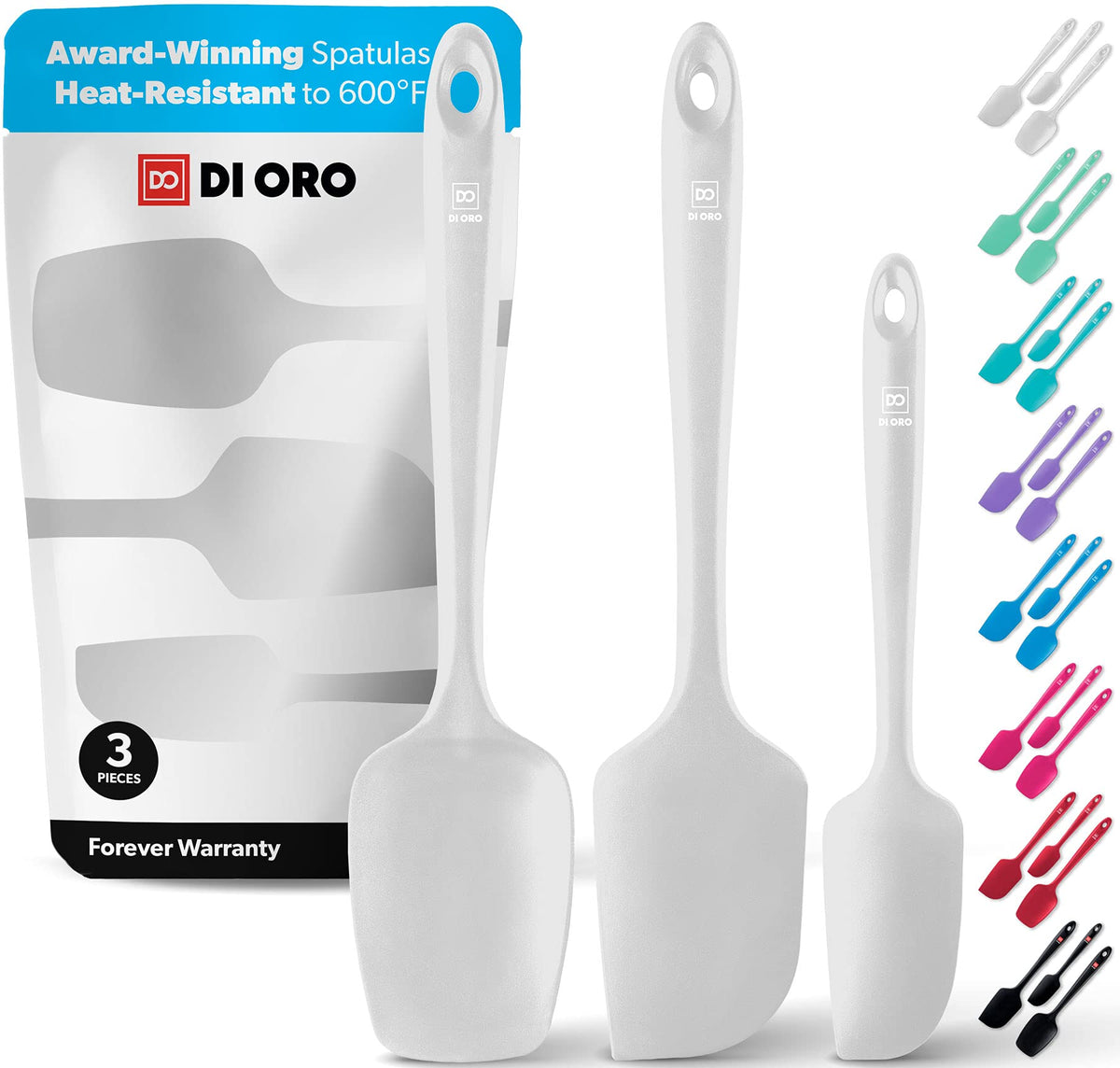 DI ORO Silicone Spatula Set - 600F Heat Resistant, 3-Pc Black