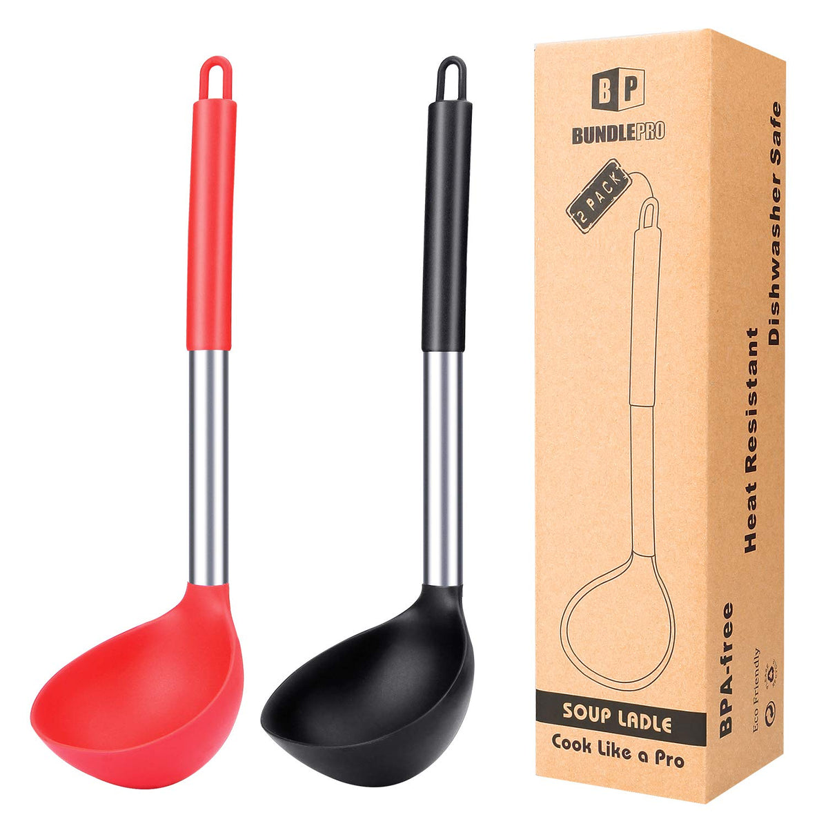 BUNDLEPRO Silicone Soup Ladle Spoon Kitchen Utensils, 2 Pack, Grey-Blue