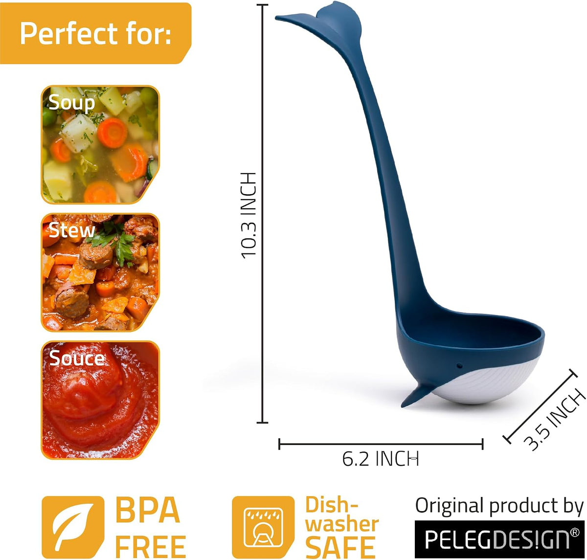 Peleg Design Souper Tail Soup Ladle - Ideal for Cooking, Serving Soup, Stew, and more – Fun and Decorative Ladle Spoon during Meals or Gatherings