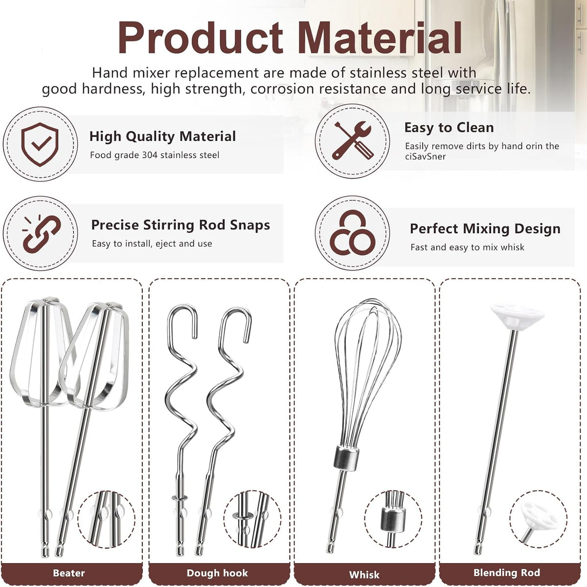 Mixer Accessories Beaters Whisk Fit for OVENTE HM151R Handheld Mixers