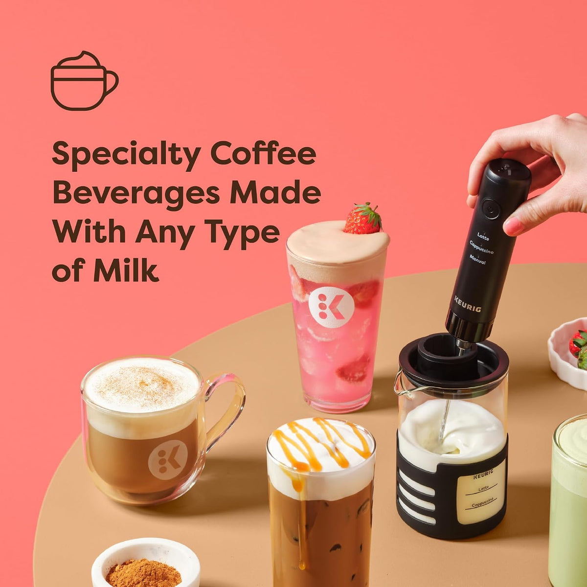 Keurig SimpleCafe Frother, Rechargeable Handheld Milk Frother for Lattes, Cappuccinos & Iced Coffee, USB Cord Included, Microwave-Safe Frothing Cup, Hot & Cold Foam Maker