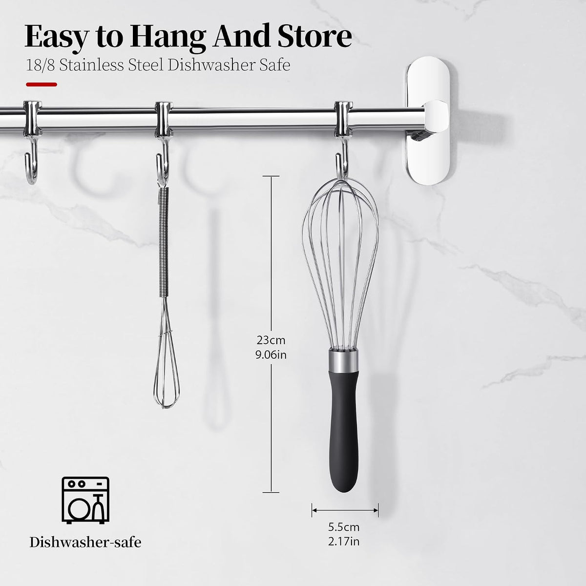 18/8 Stainless Steel Balloon Whisk for Cooking (Small, Black)