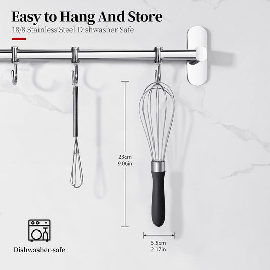 18/8 Stainless Steel Balloon Whisk for Cooking (Small, Black)