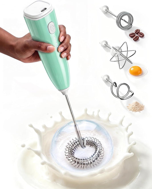 Milk Frother Handheld,Portable Electric Drink Mixer&Wand,Egg Whisk-Green