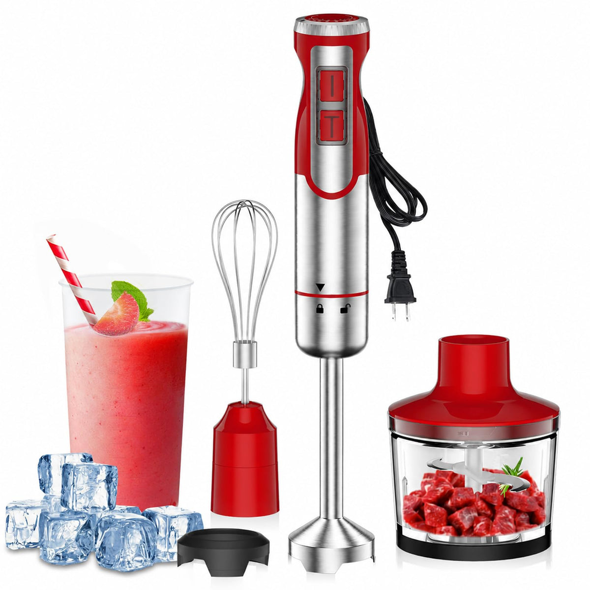 Colarlemo 1800W Immersion Blender Handheld 4-in-1 Hand Blender, Silver