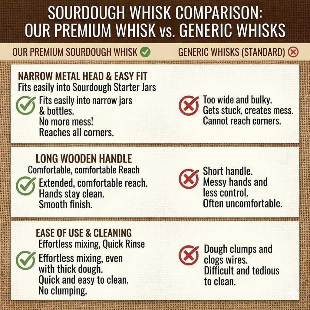 Sourdough Starter Stirring Hook and Danish Dough Whisk | Small Size to Fit in Jars | Improve the Mixing Standard Of Your Starter For Better Baking Results | New England Sourdough Starter Co.