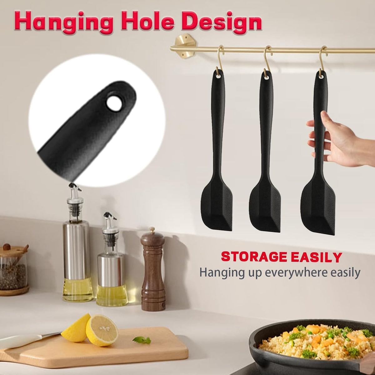 KAKAMINA Black Silicone Spatulas, 8 Pack 8.5 Inch, Sturdy Steel Core