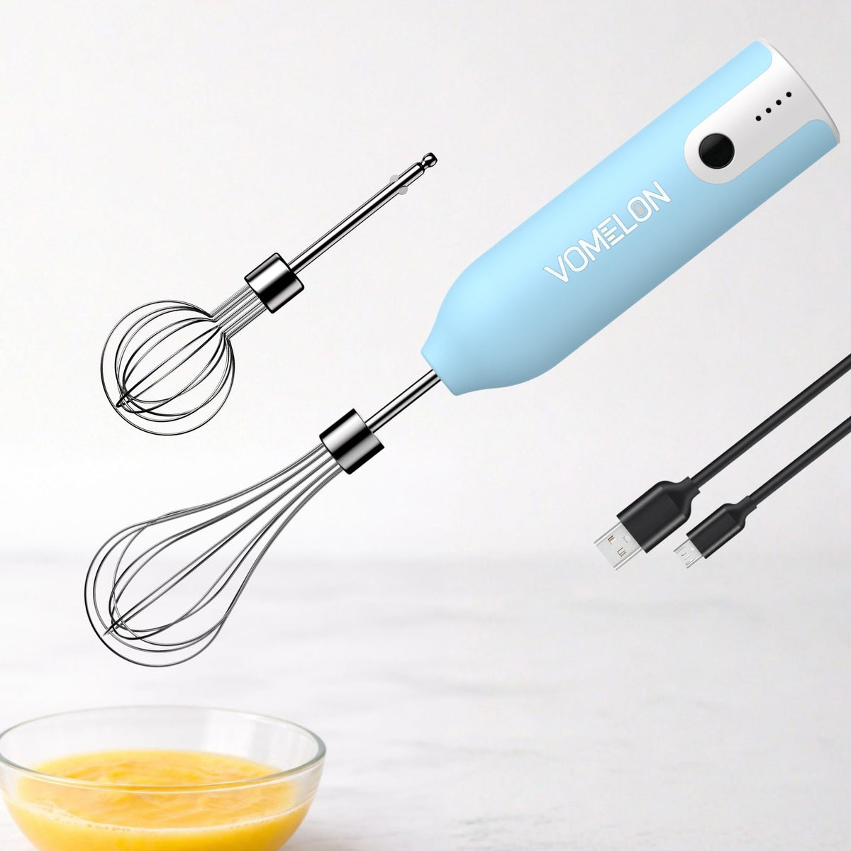 Electric Hand Mixer Whisk | Wireless Rechargeable Handheld Egg Beater with 2 Stainless Steel Mixing Heads | Portable Kitchen Hand Mixer for Egg, Milkshake Cream, Cake, Baking & Cooking-Black