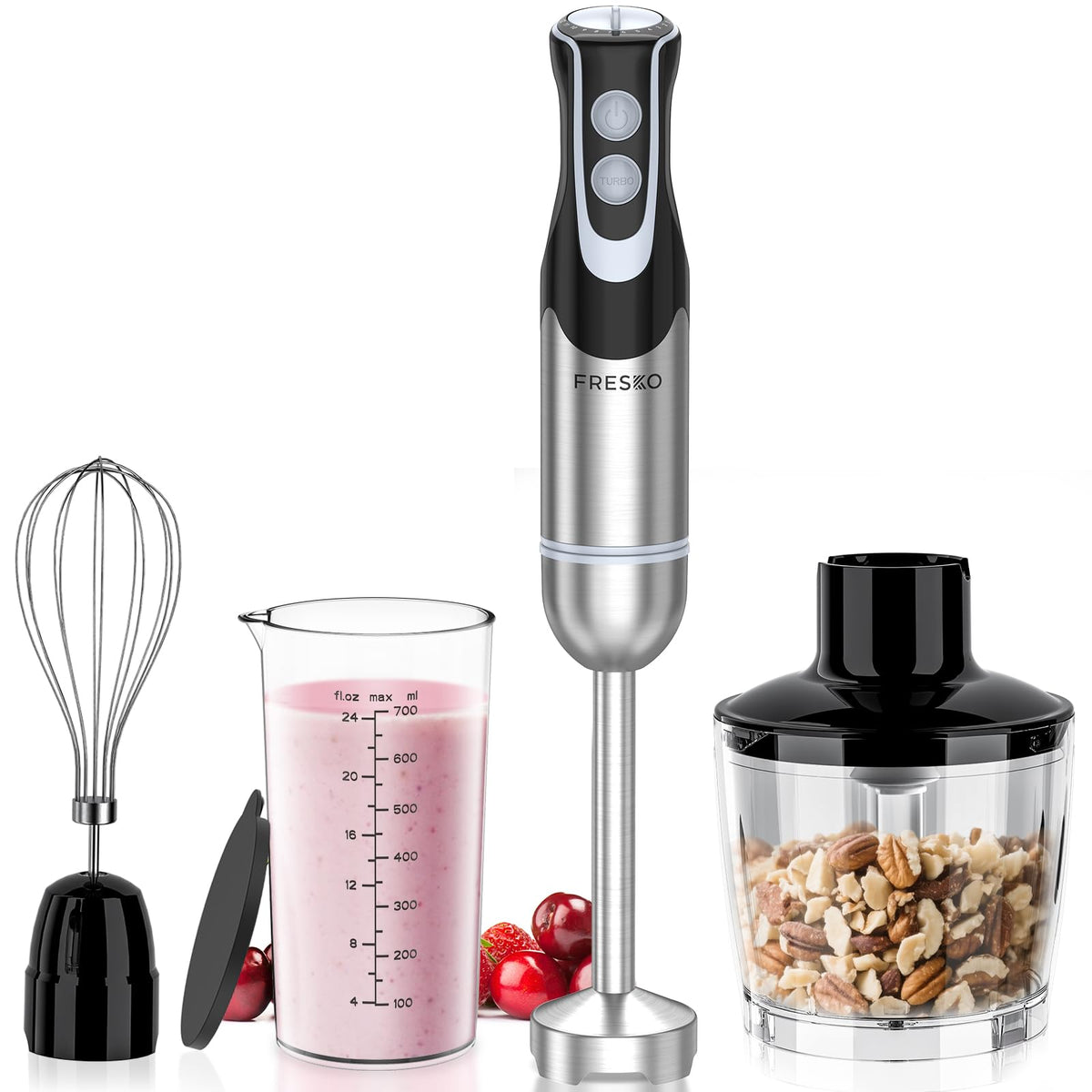 Immersion Blender Handheld, 4-In-1 Hand Blender with 12-Speeds & Turbo Mode