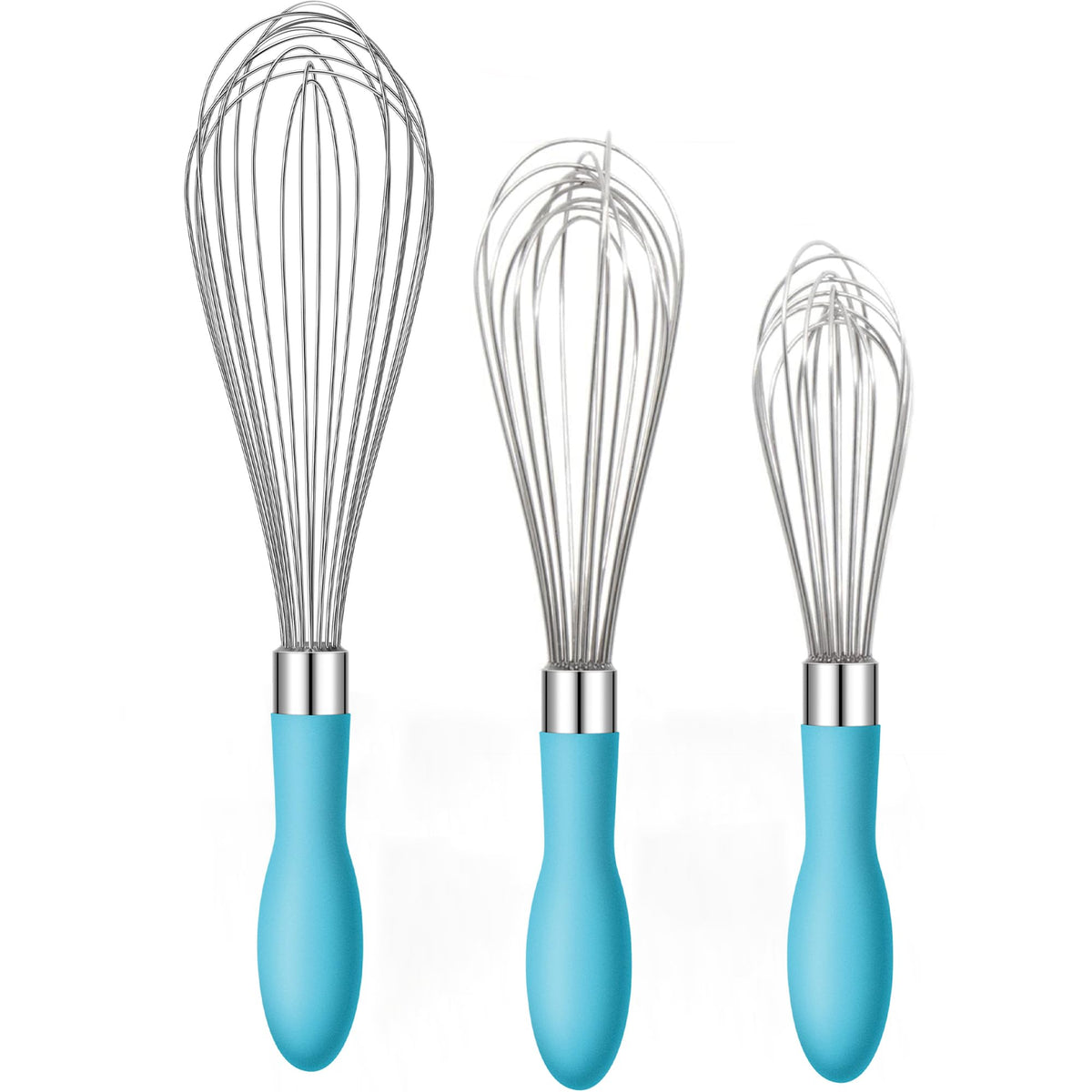Rainspire 9" 10" 12" Wire Whisk Stainless Steel, Balloon Whisks for Cooking, Wisk Wisking Tool With Soft Silicone Handle, Thick Durable Whisker for Blending, Beating, Whisking, Stirring, Pink