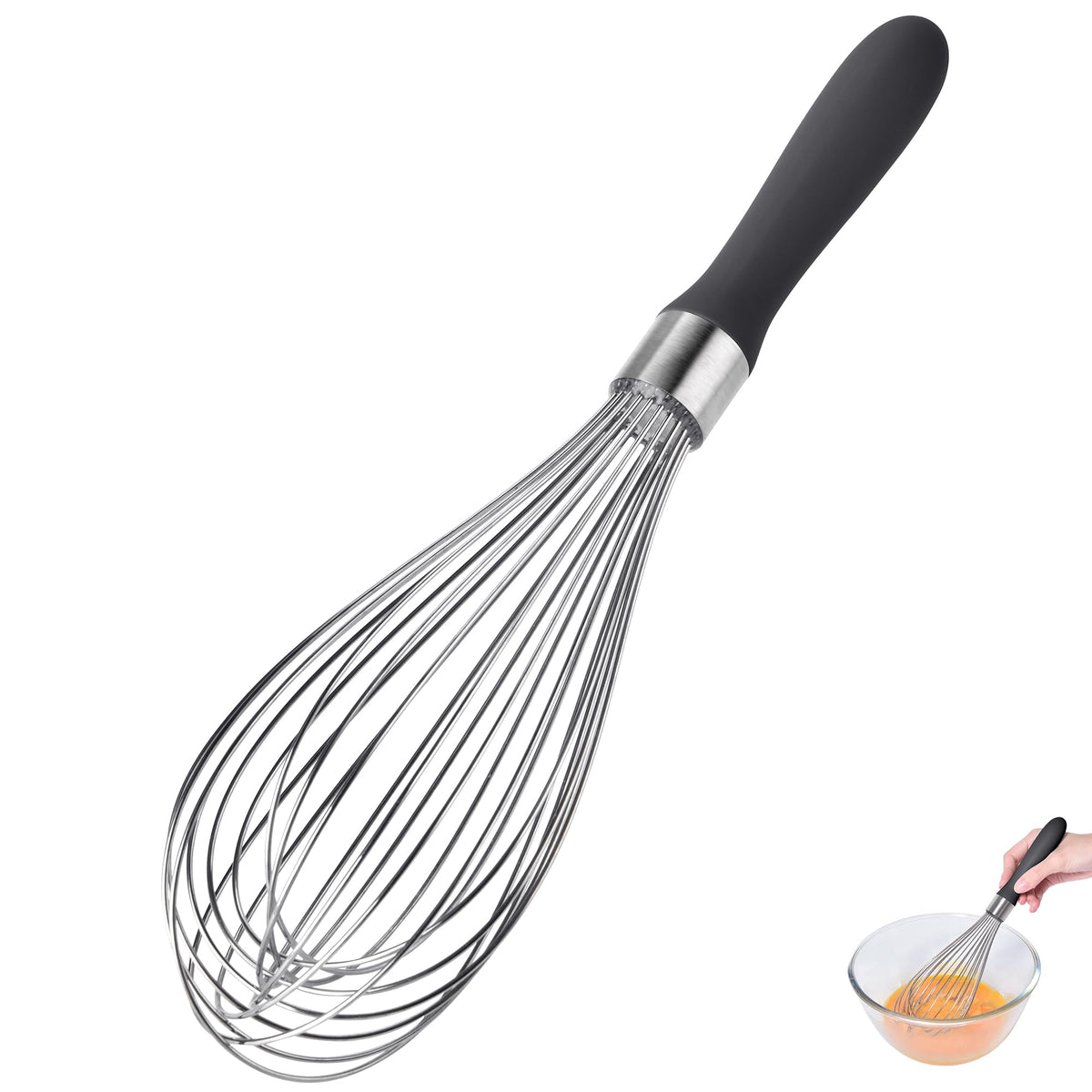 18/8 Stainless Steel Balloon Whisk for Cooking (Small, Black)