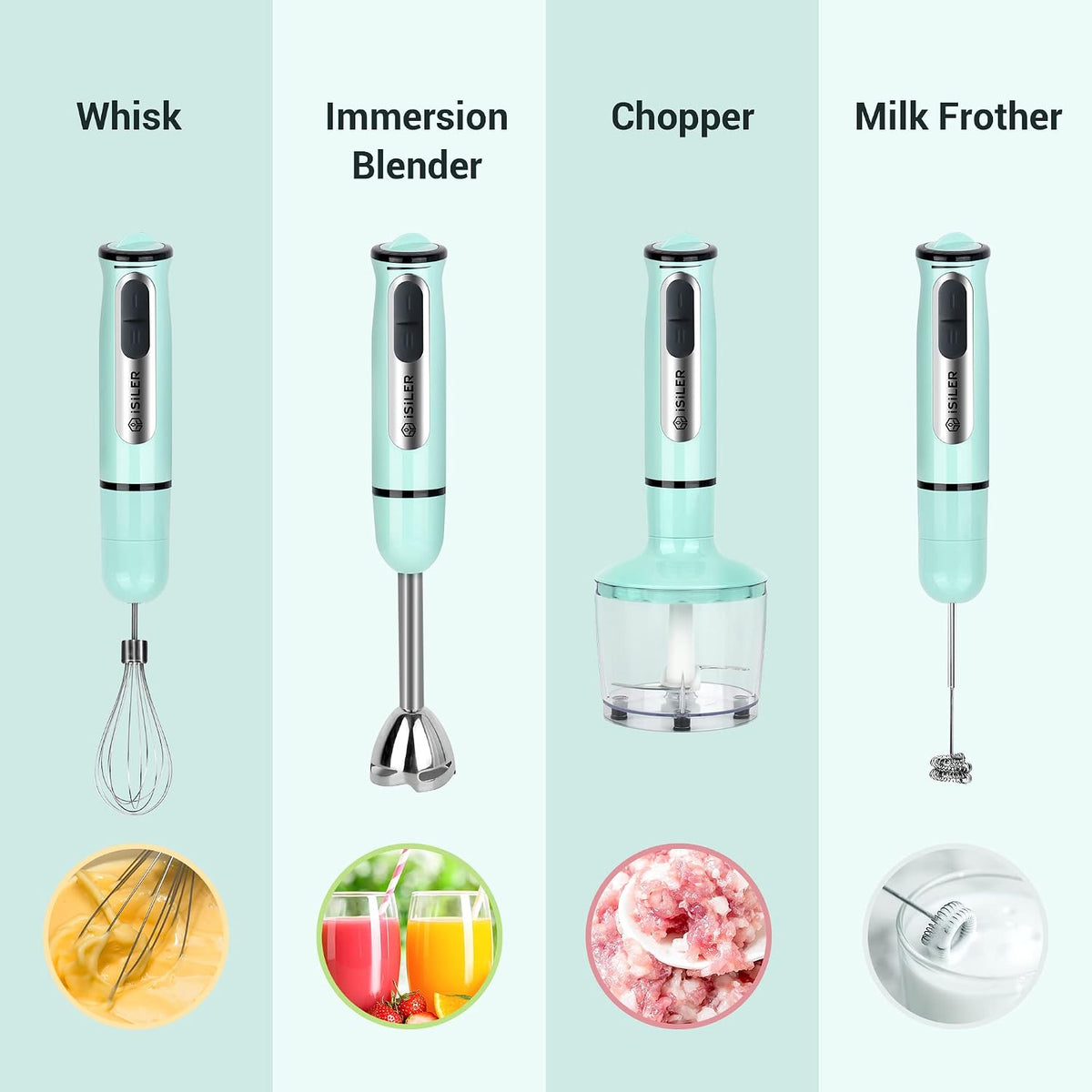 5-in-1 Hand Blender, 500W, 8 Speeds, Includes Chopper Frother Whisk