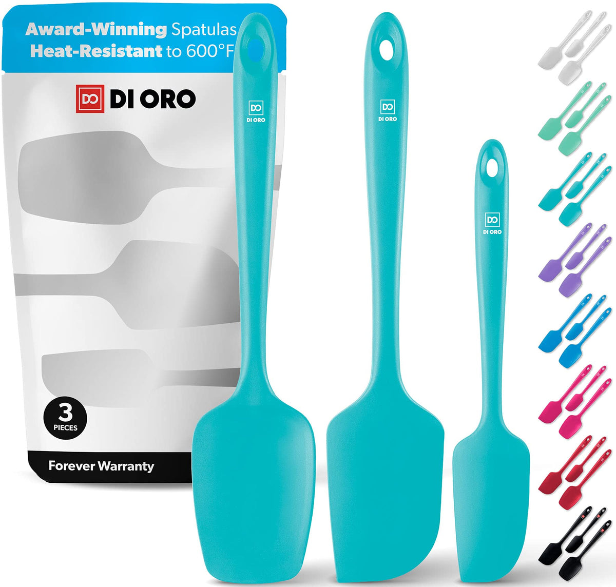 DI ORO Silicone Spatula Set - 600F Heat Resistant, 3-Pc Black