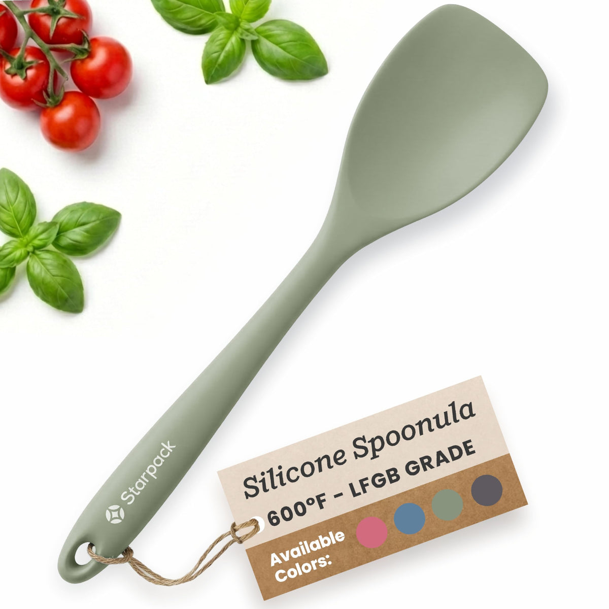 StarPack Silicone Spoonula The All-Rounder 11 Inch - LFGB Spoon Spatula, 600°F Heat Resistant, BPA-Free - One-Piece Seamless, Dishwasher Safe - for Nonstick Cookware, Sage Green
