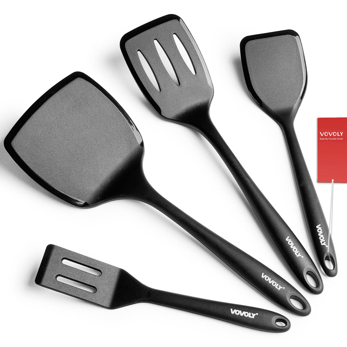 Silicone Spatula Set, 600°F Heat Resistant Kitchen Utensils, 4-Pcs, Khaki
