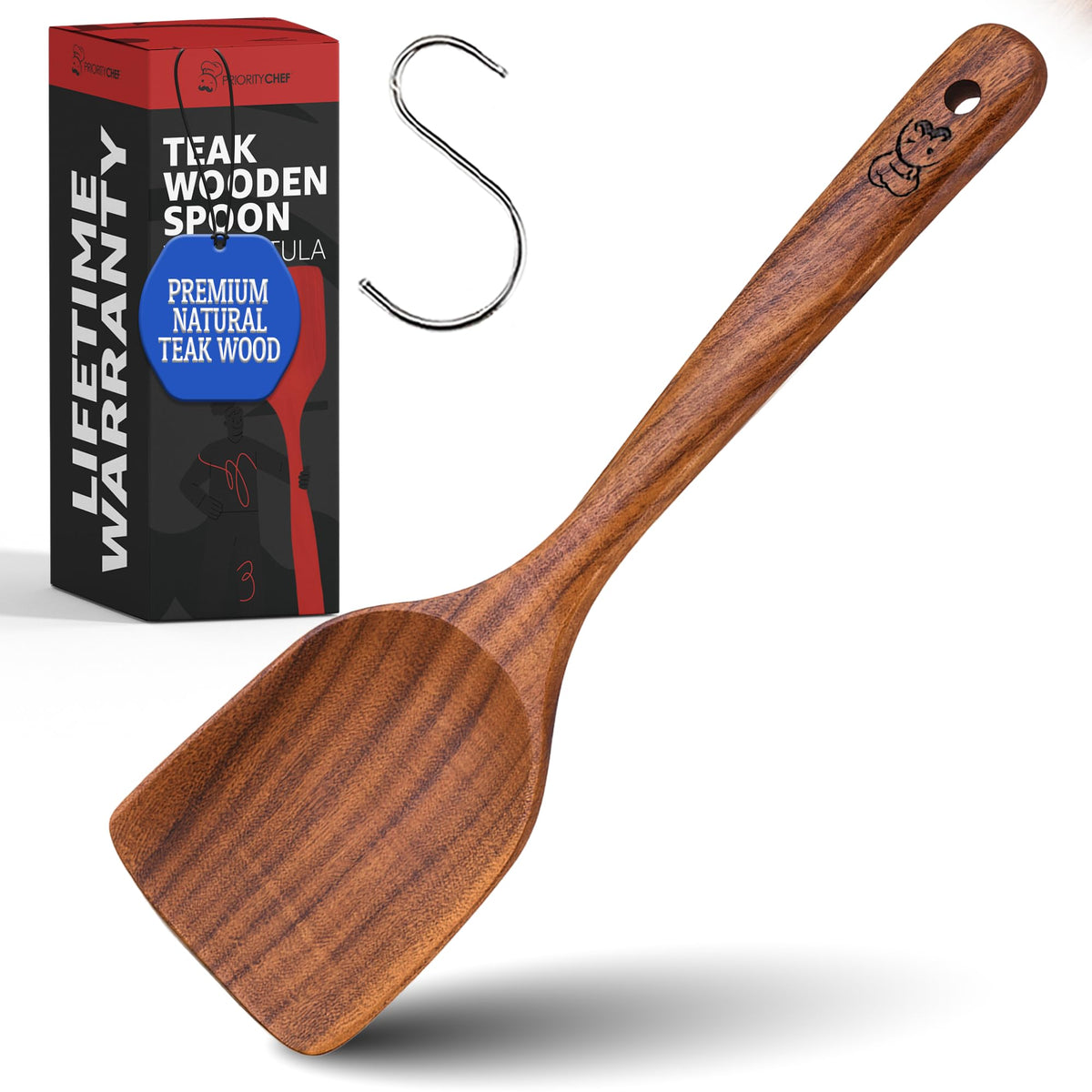 PriorityChef Premium Wooden Ladle for Soup - Handcrafted Teak Wooden Soup Spoon with Long Handle for Cooking and Serving - Deep Wood Ladel for Kitchen Use - Nonstick Safe Wood Ladle