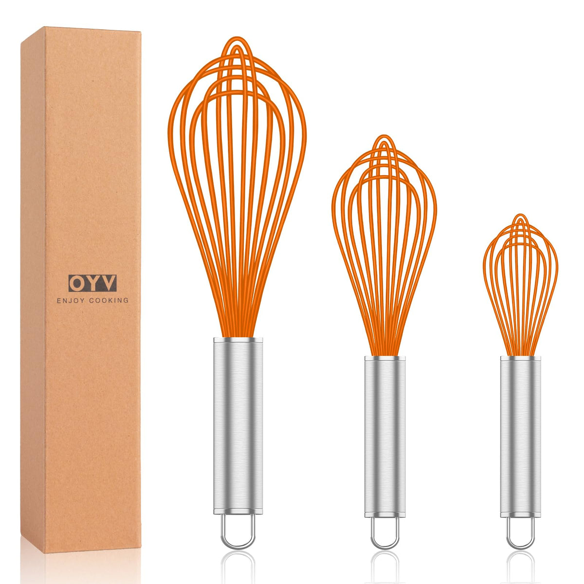 OYV Pink Silicone Whisk Set of 3, 8/10/12 Inch, Non-Scratch