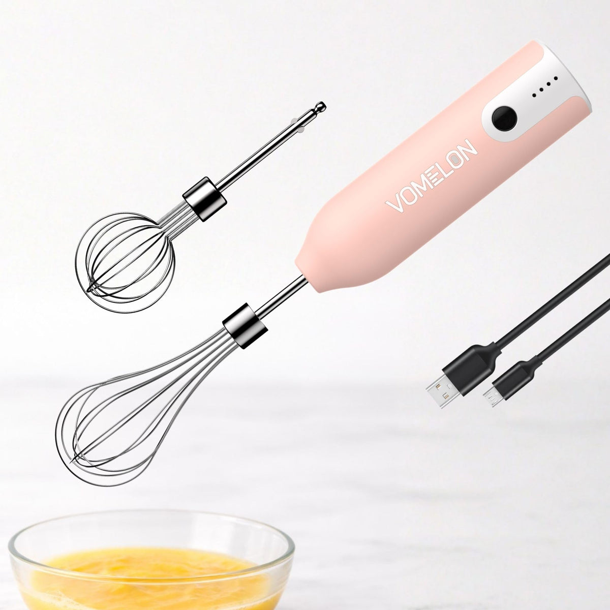 Electric Hand Mixer Whisk | Wireless Rechargeable Handheld Egg Beater with 2 Stainless Steel Mixing Heads | Portable Kitchen Hand Mixer for Egg, Milkshake Cream, Cake, Baking & Cooking-Black
