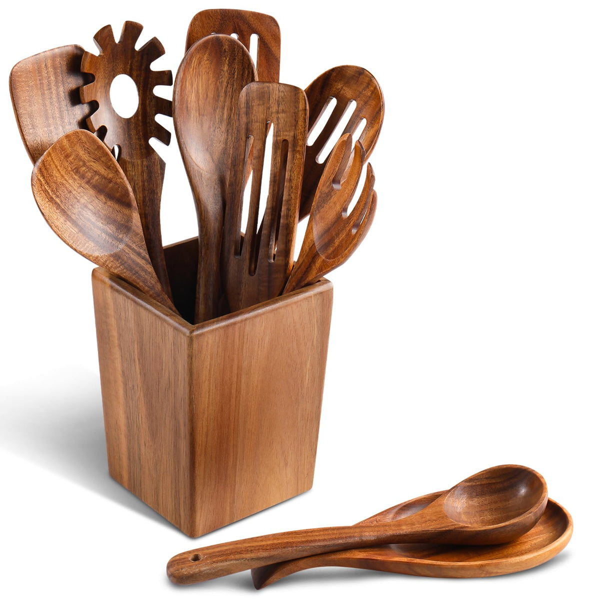 3Pcs Wooden Ladle for Soup, 3Size Natural Teak Wooden Cooking Spoons, Wood Soup Spoon for Serving, Stirring, Non-Stick Heat-Resistant, Kitchen Spoon Sets for Mom and Wife Cooking Gifts